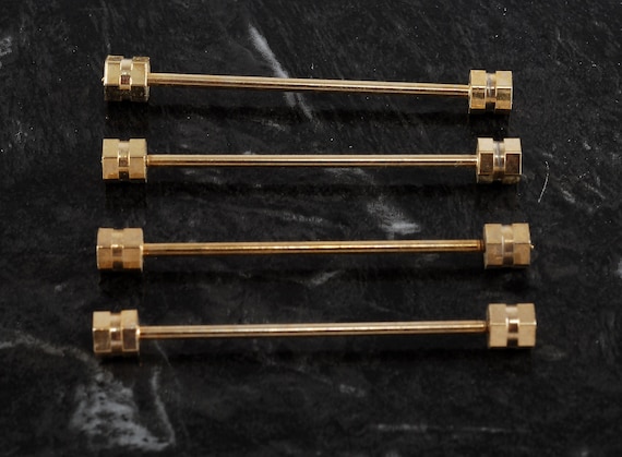 Lot Of 4 Vintage Silver Plated Brass HEX Ends Collar Bars Steampunk DIY A1
