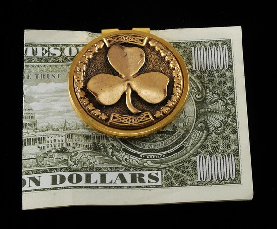 Vintage Shamrock Money Clip Collectible Gold Plat… - image 1