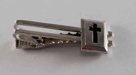 Vintage CROSS Tie Clip Silver Plated Brass Metal … - image 2