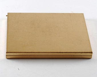 Vintage dubbele dunne spiegel compact goudkleurig staal nieuwe oude voorraad jaren 1970 geen klink