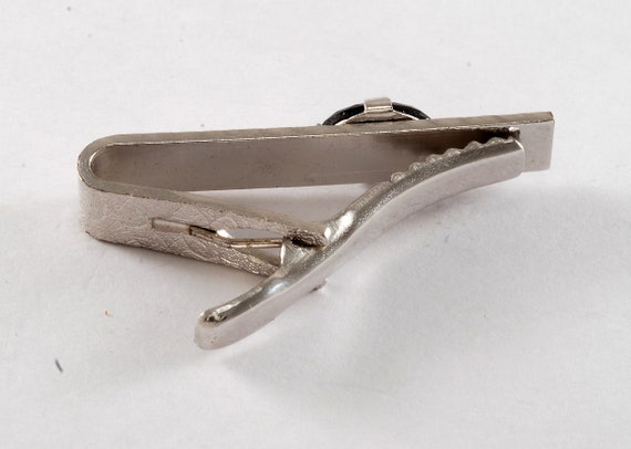 Vintage Tie Clip Black Onyx Gem on Silver Plated … - image 3