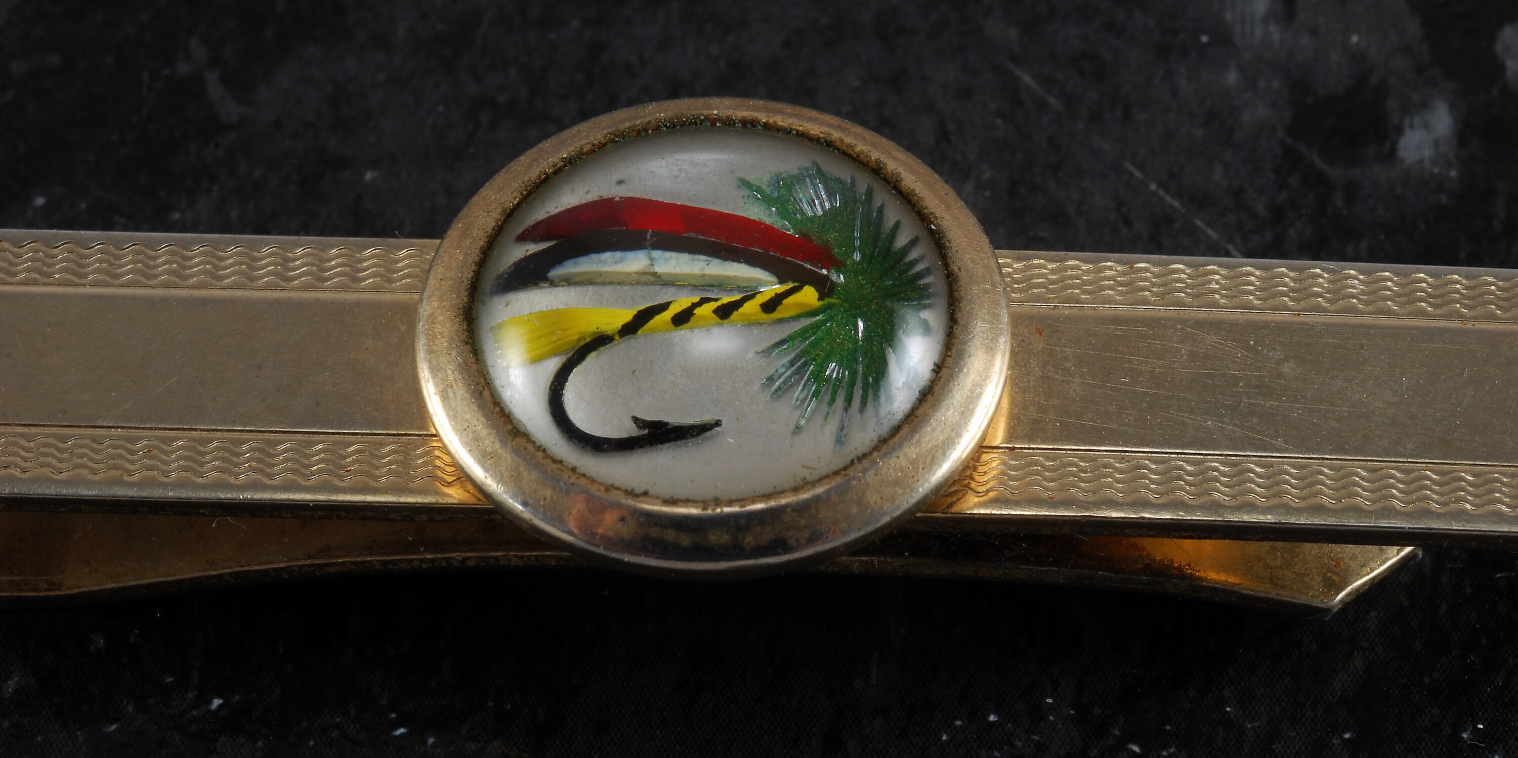 Vintage Fly Fishing Tie Clip Gold Plated Brass Embedded Slide Etsy