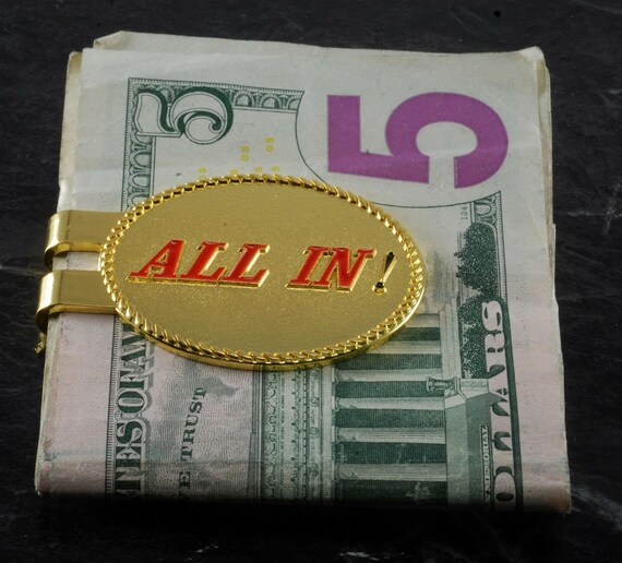 Vintage "ALL IN" Money Clip Gold Plated Brass & E… - image 1