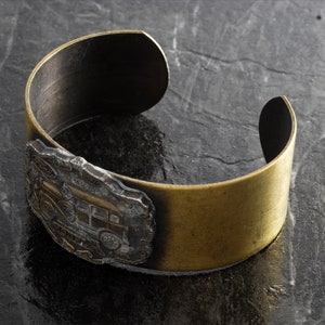 Vintage FORD MODEL A Brass With Pewter Metal Fashion Unisex Cuff Bracelet New Old Stock