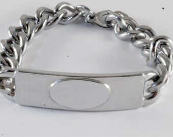 Vintage ID Oval Plaque Bracelet Silver Plated Brass 1960's