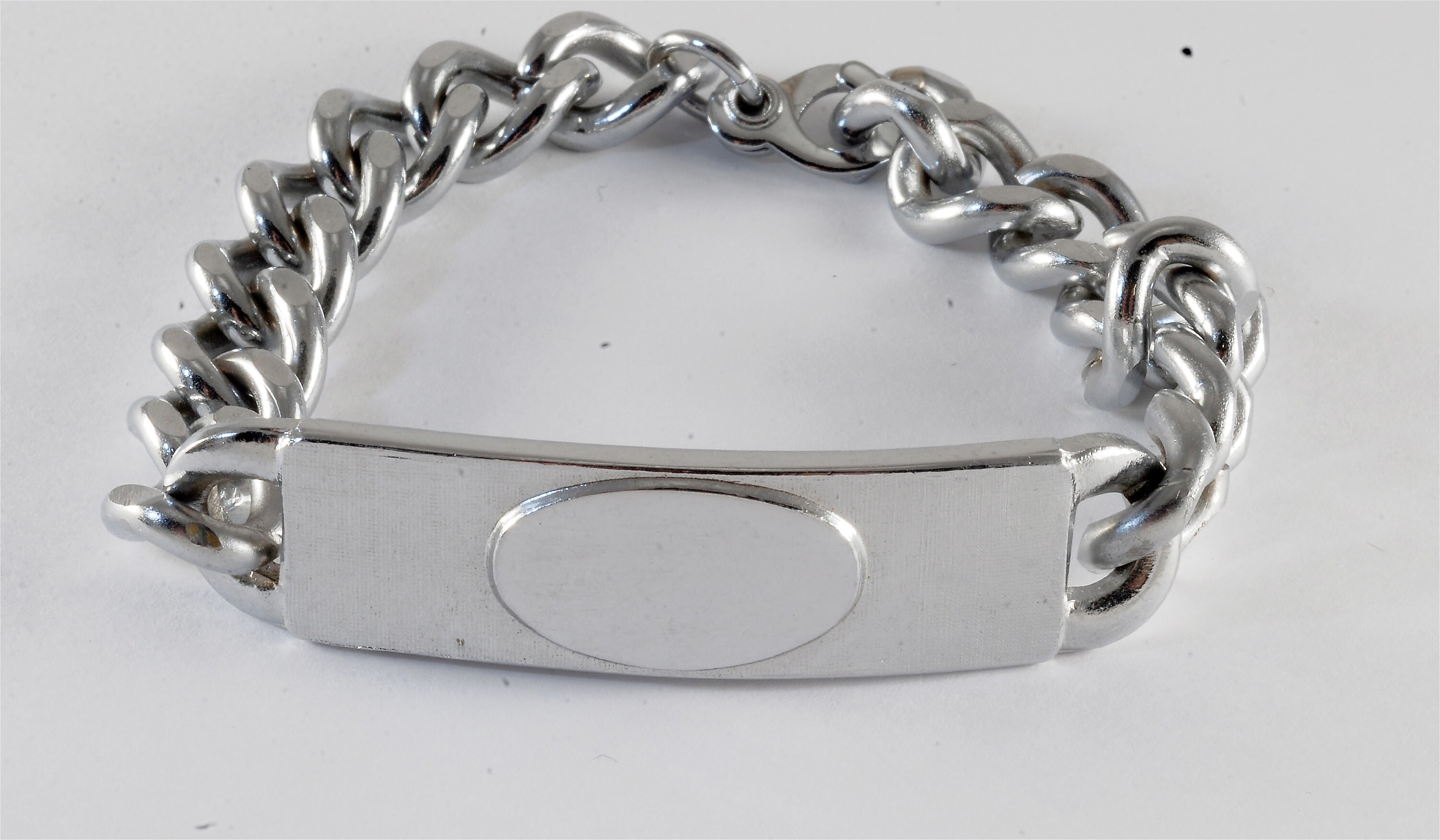 Vintage ID Oval Plaque Bracelet Silver Plated Brass 1960's Vintage ID Oval Plaque Bracelet Silver Plated Brass 1960's