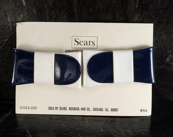 Vintage Sears Navy Blue Plastic Shoe Buckles Plastic Bows Clips New Old Stock On Card 1960's