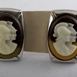 Vintage Greek Soldier Trojan Head Cameo Men&#39;s Cuff Link Pair Jewelry NOS