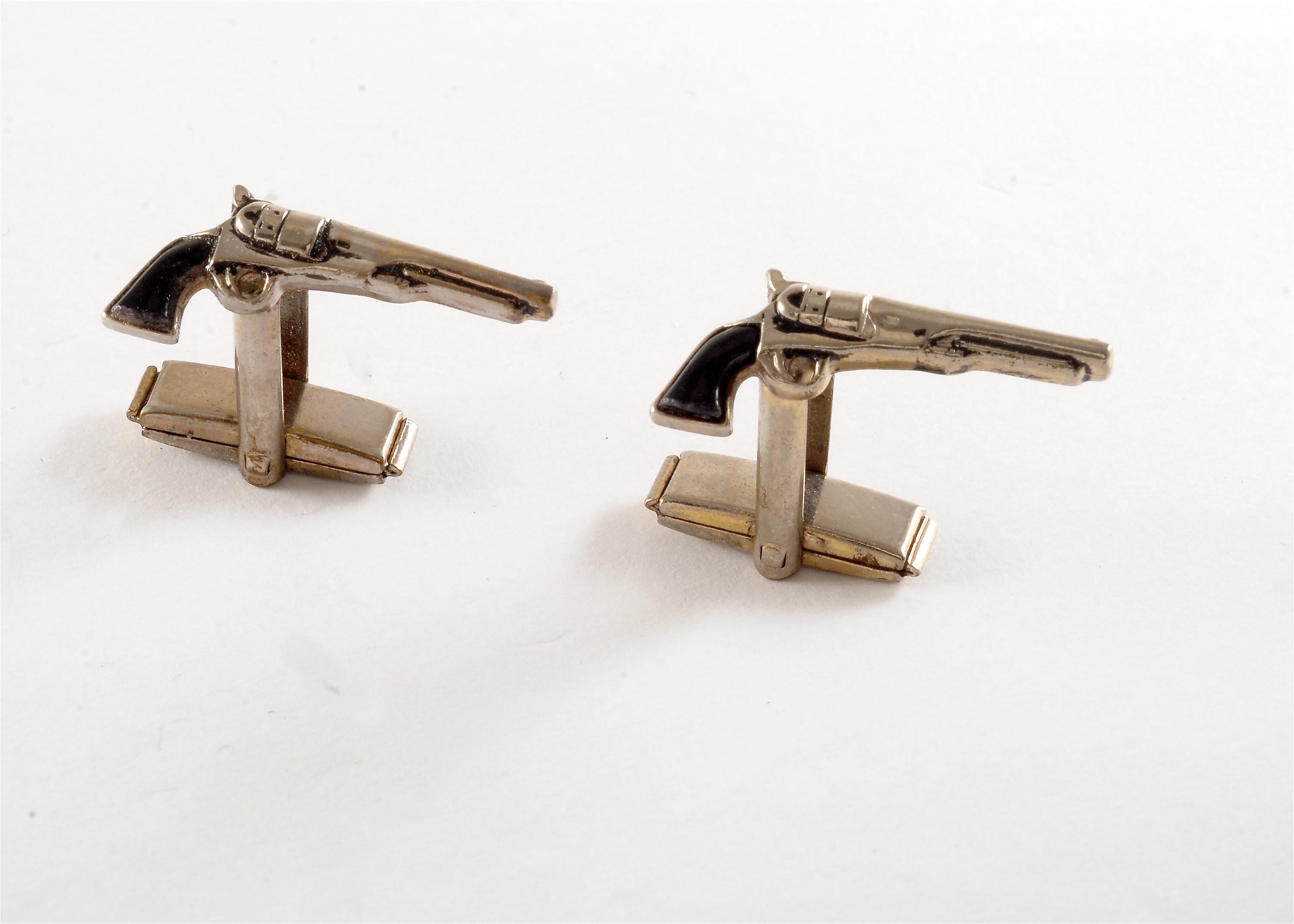 Vintage Cuff Links Revolver Six Shooter Gun Pistol Army Navy Colt