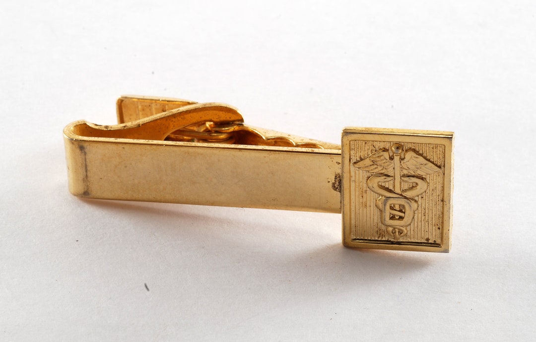 Vintage Tie Clip the Caduceus Medical Symbol Gold Plated Brass Tieclip