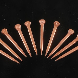 Lot of 10 Copper Plated Horse Shoe Nails - Coffin Nails for Metal Works Ring Making Spells Stain Glass  2&quot; New