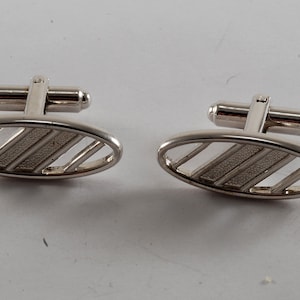 Vintage Hickok Cuff Links Oval Cutout Design Silver Plated Brass Cufflink Pair Jewelry Used