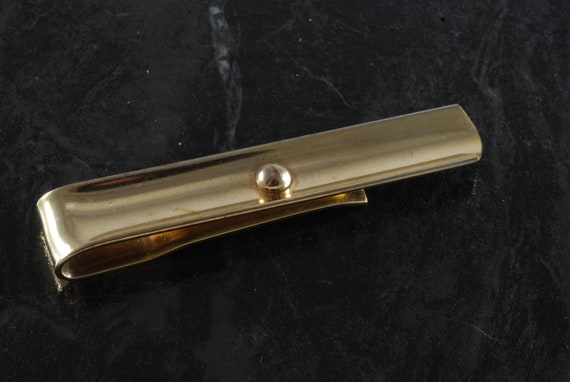 Very Old Vintage Men's Tie Clip Wide Gold Plated … - image 1