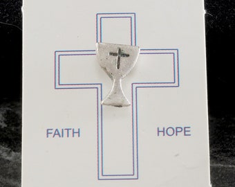 Vintage Religious Pin Faith Hope and Charity Communion Chalise Christian Pin NOS