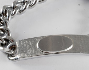 Vintage ID Oval Plaque Bracelet Silver Plated Brass 1960's