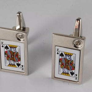Designer Lucky King Of Spades Gemelli in argento placcato e smalto NOS