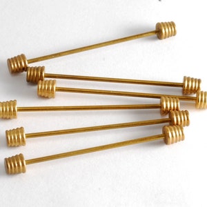 Vintage Spooled Etched Ends Collar Bars Solid Brass Lot Of  6 New Old Stock