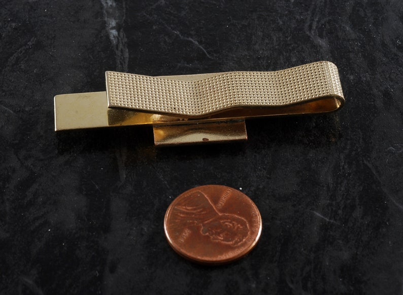 Vintage Tie Clip Gold Plated Brass With Red Enamel Oval In Square Tieclip Traditional Pattern Tieclip New Old Stock