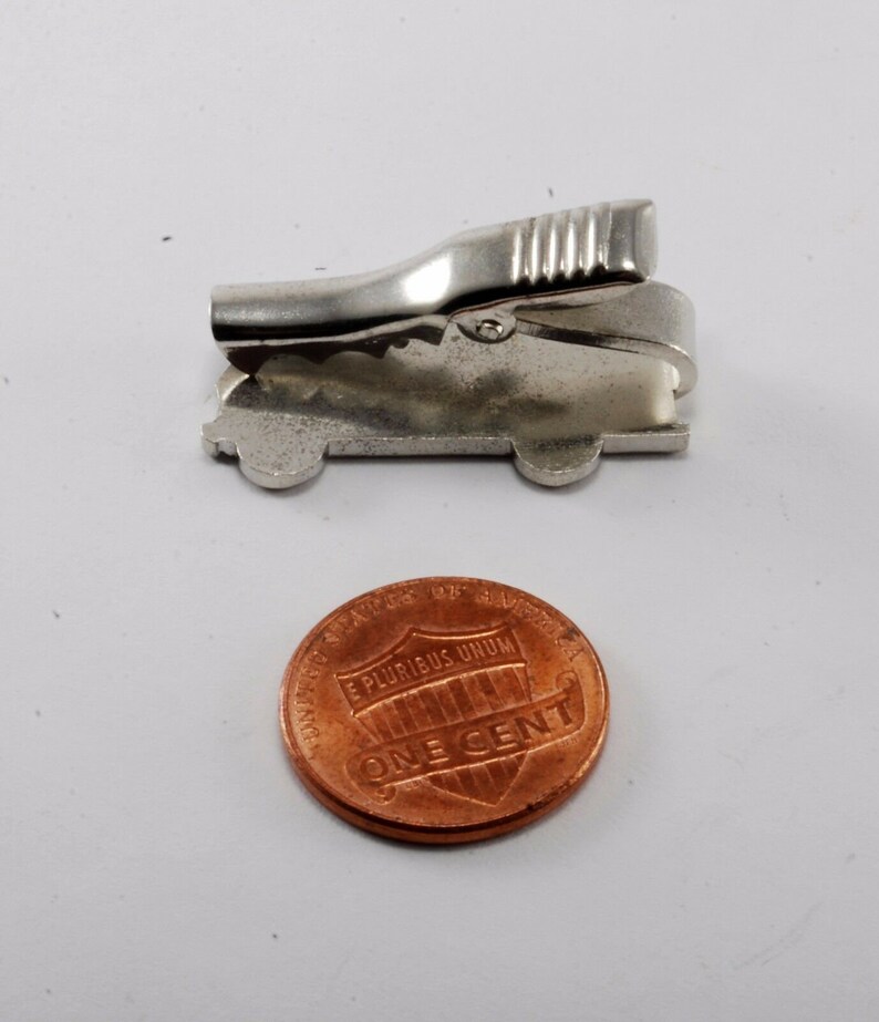 Vintage VAN Truck Tie Clip Silver Plated Metal Tieclip New Old Stock