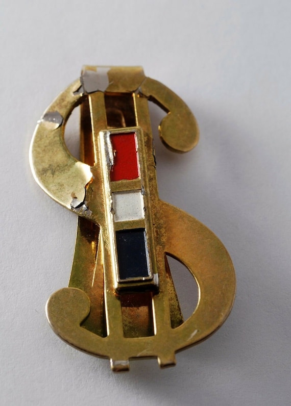 Vintage French Flag Dollar Sign Money Clip Damage… - image 2