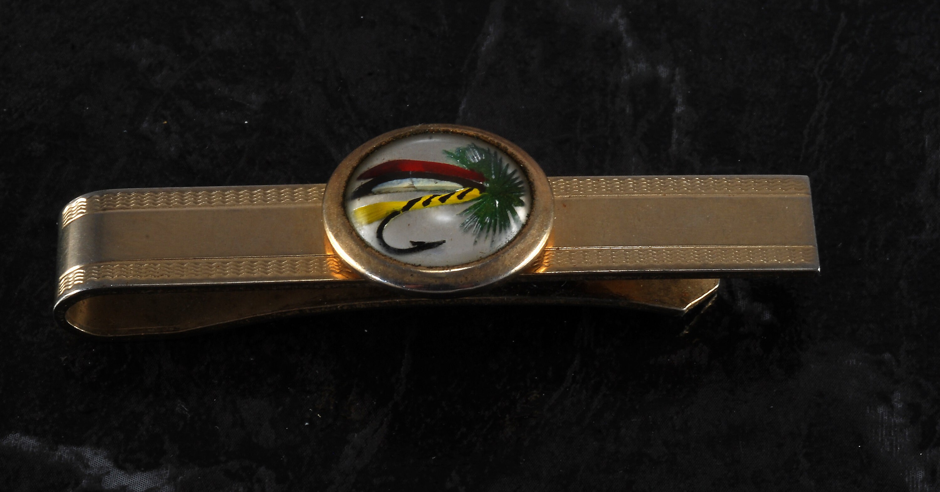 Vintage Fly Fishing Tie Clip Gold Plated Brass Embedded Slide Etsy