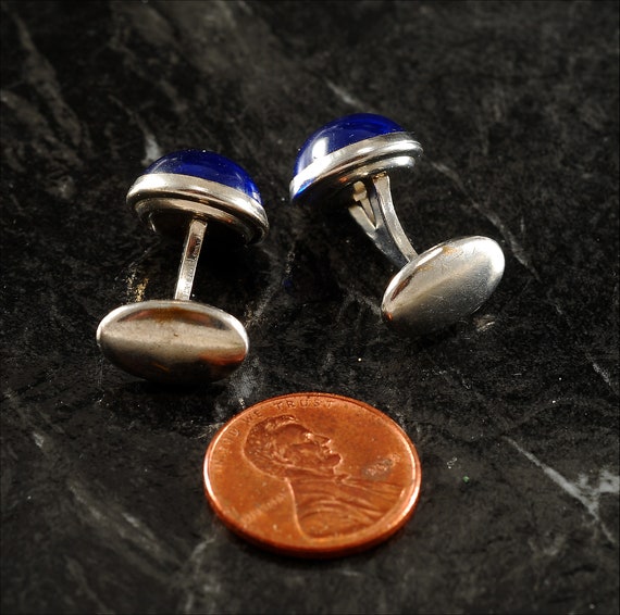 Boutons De Manchette Vintage En Verre Bleu - Années 50 - Marque Anson