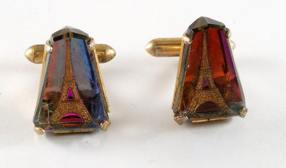 Eiffel Tower Cuff Links Intaglio Glass Heliotrope… - image 4