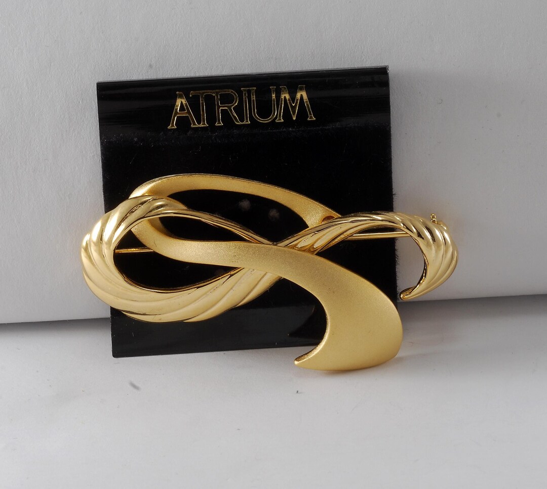 Vintage Atrium Broach 2 Tone Gold Tone Abstract Bow Pin Broach NOC USA ...