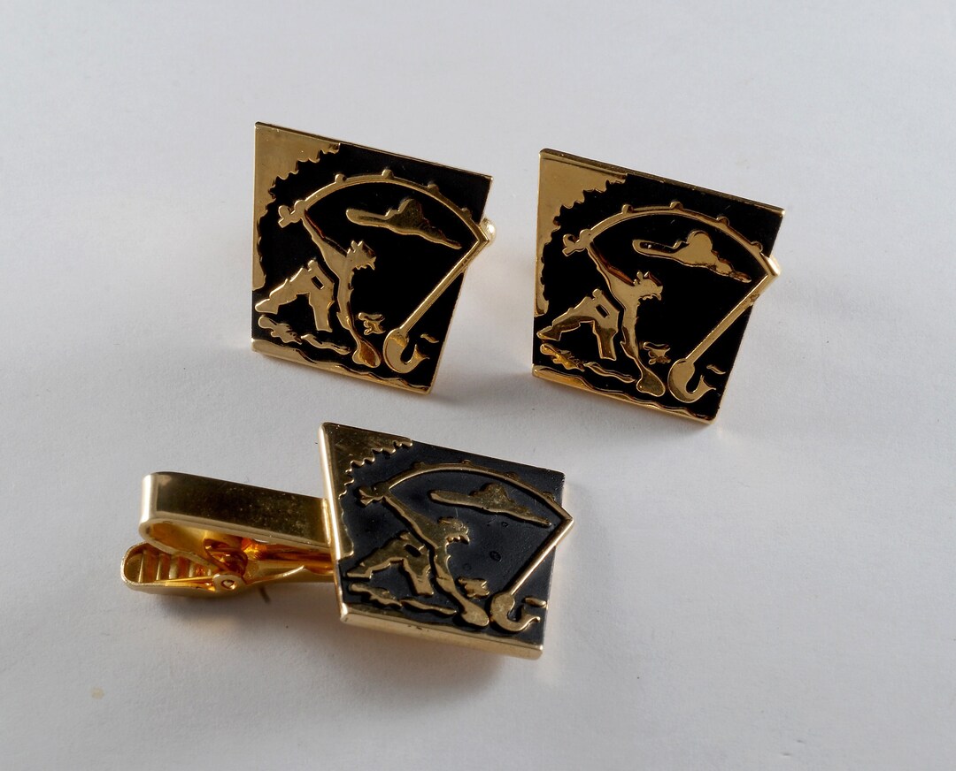 Boutons De Manchette Vintage Plaqué Or - Motif Notes De Musique - Occasion - État Propre