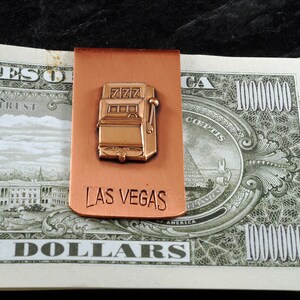 Vintage Las Vegas Money Clip Slot Machine Copper Plated Brass Moneyclip Gambling NOS