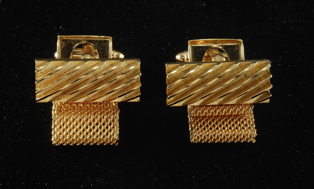 Boutons De Manchette Vintage Avon En Or Et Noir Avec Pierre - Pour Homme - Occasion Très Bon état