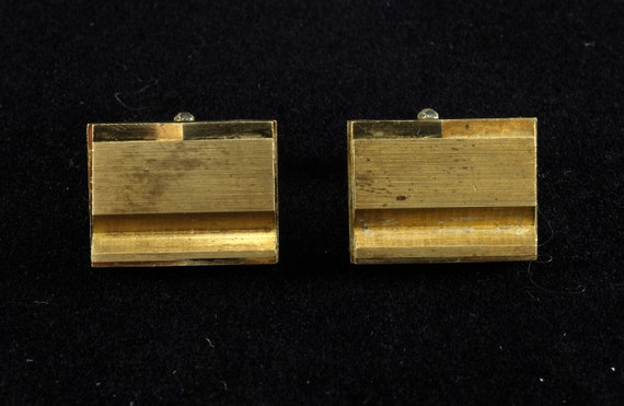 Vintage Raw Brass Slotted Men's Cuff Link Pair Me… - image 1