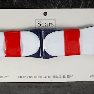 Vintage Sears Red White and Blue Plastic Shoe Buckles Plastic Bows Clips New Old Stock On Card 1960&#39;s