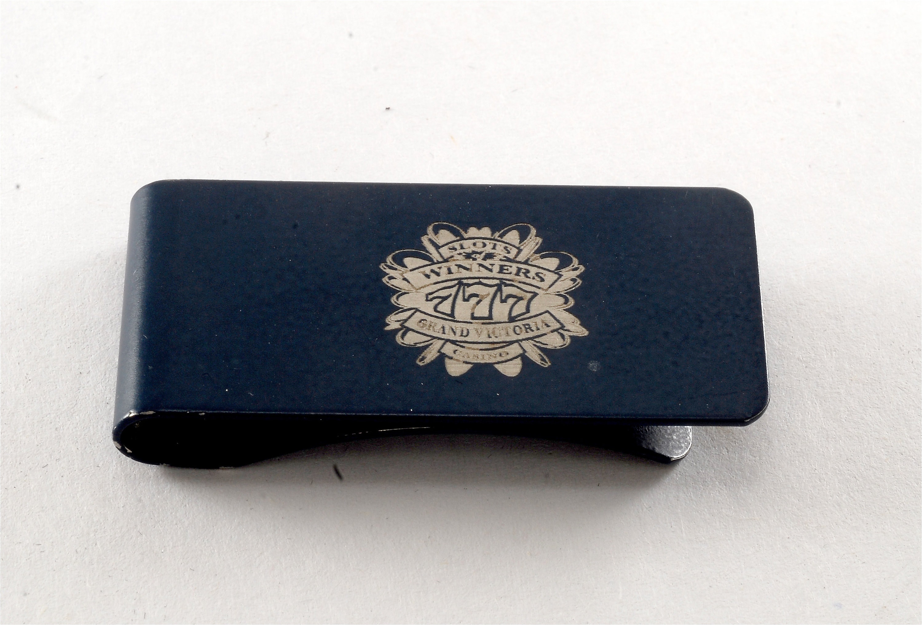 Vintage Money Clip Slots Winners 777 Grand Victoria Casino Green Painted Brass & Enamel Moneyclip Used