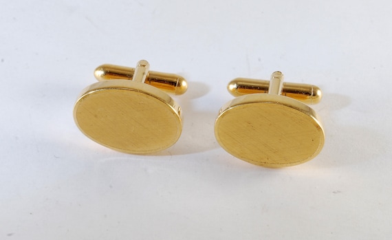 Vintage Oval Cuff Links Gold Plated Brushed Finis… - image 1