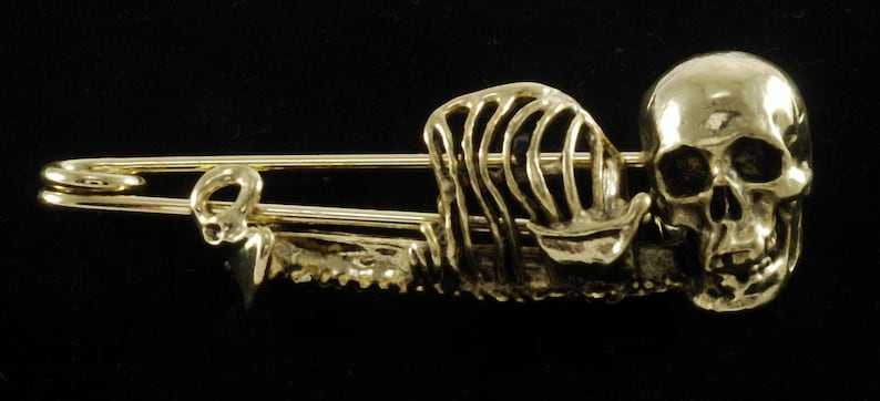 Safety Pin Rib Cage Vintage SKELETON Kilt Pin Blanket Skirt Safety Pin Gold Tone Metal New ...
