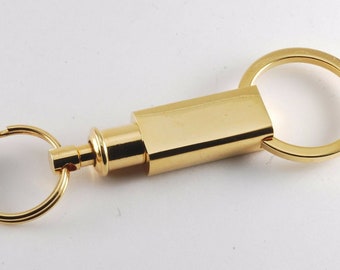Vintage Key Chain Release & Pull-Apart Double Ring Gold Plated Men&#39;s Women NOS