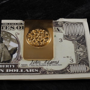 Vintage Gold Plated Brass Round &quot;Nugget&quot; Money Clip Men&#39;s Jewelry New Old Stock