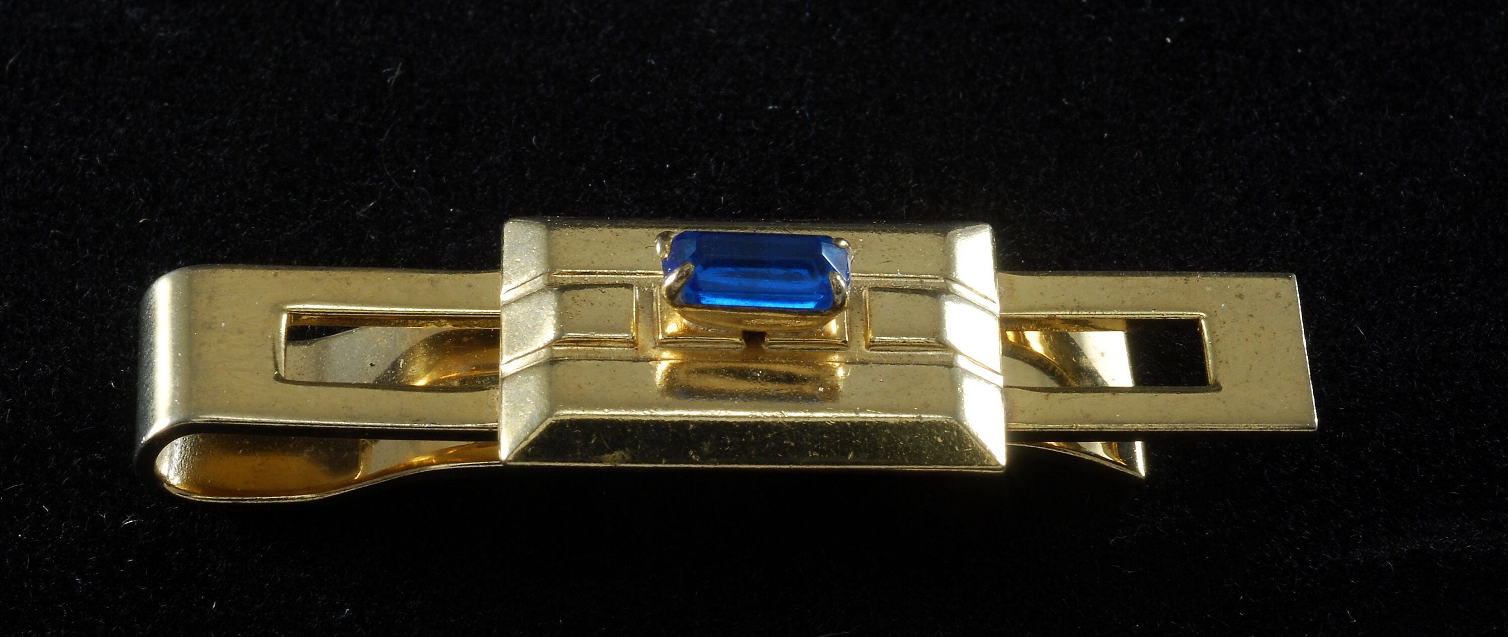 no.166 ハンドメイド✩.*˚デニムのヴィンテージ風くちばしクリップ✩.*˚ ヴィンテージ タイ クリップ、ファセット加工のブルー ラインストーン