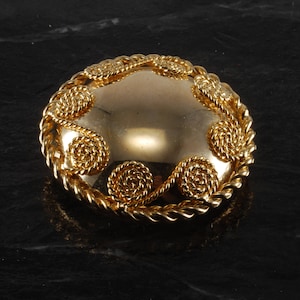 Vintage Fancy Ornate Large Round Scarf Clip Gold Plated Brass Metal