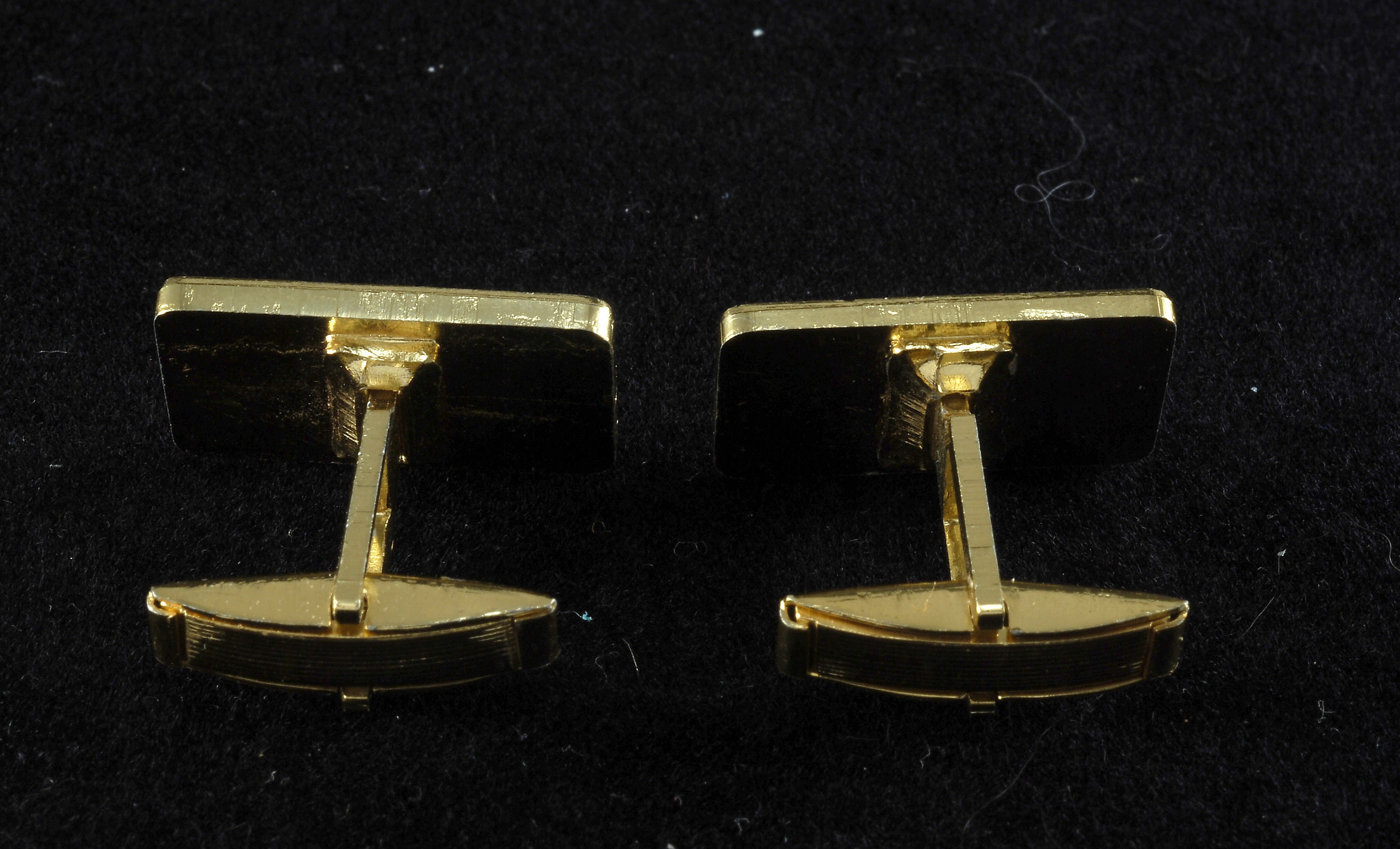 Paire De Boutons De Manchette Vintage Dorés – Carré Noir – Style Art Déco