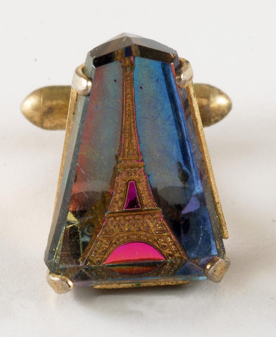 Eiffel Tower Cuff Links Intaglio Glass Heliotrope… - image 2