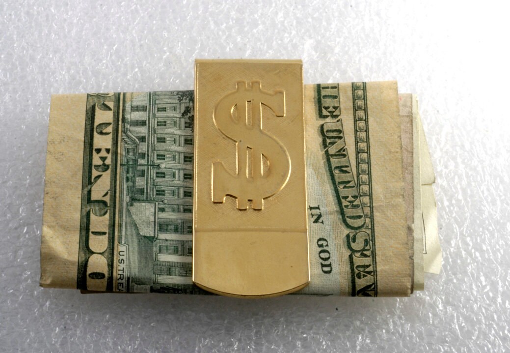 Insegna Dollaro Tono Oro Retrò Vintage Fermasoldi Bling Moda - Foto 14