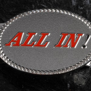 Vintage &quot;ALL IN&quot; Money Clip Silver Plated Brass & Enamel Oval Gambling NOS