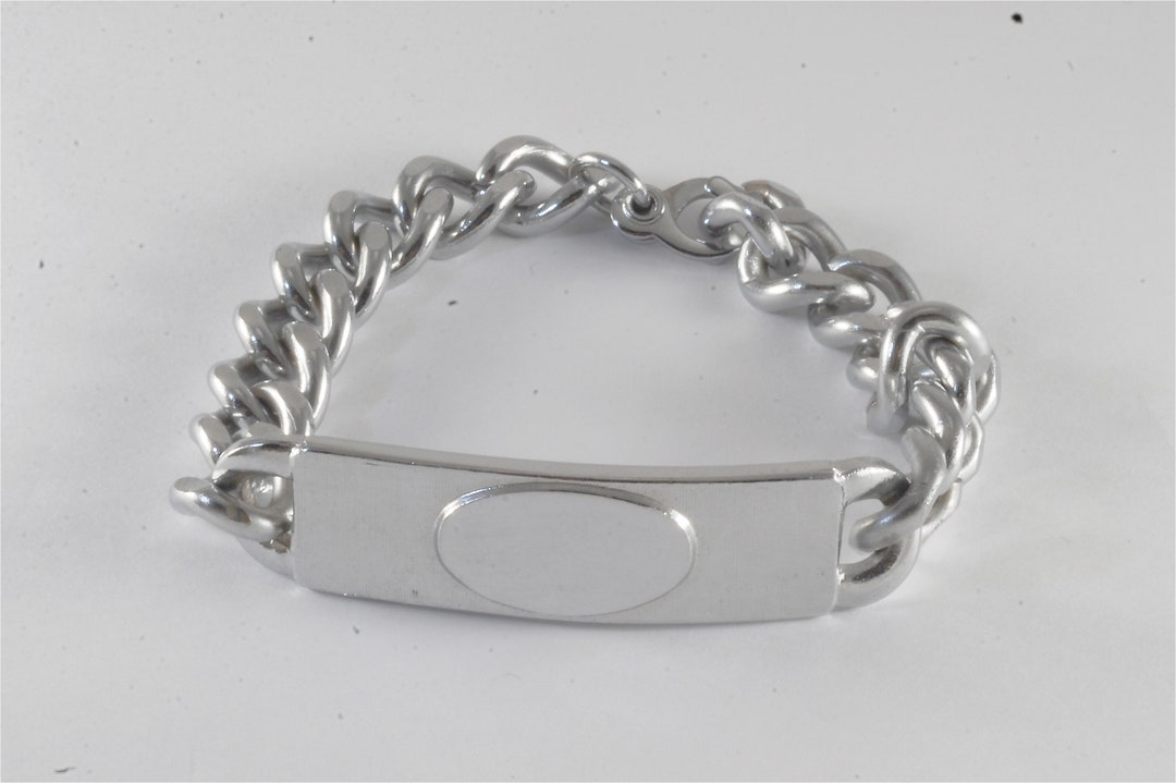 Vintage ID Oval Plaque Bracelet Silver Plated Brass 1960's