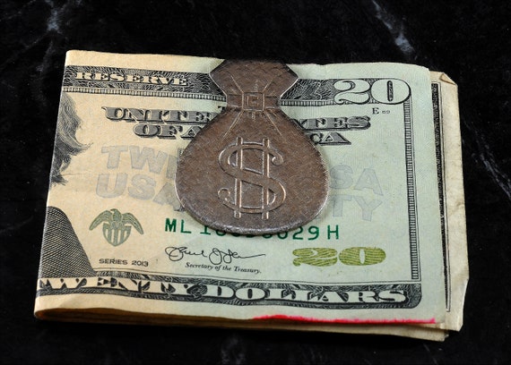 Vintage Money Bag Dollar Sign Money Clip Silver T… - image 4