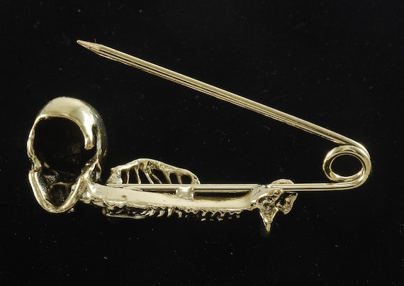 Vintage SKELETON Kilt Pin Blanket Skirt Safety Pin Gold Tone Metal