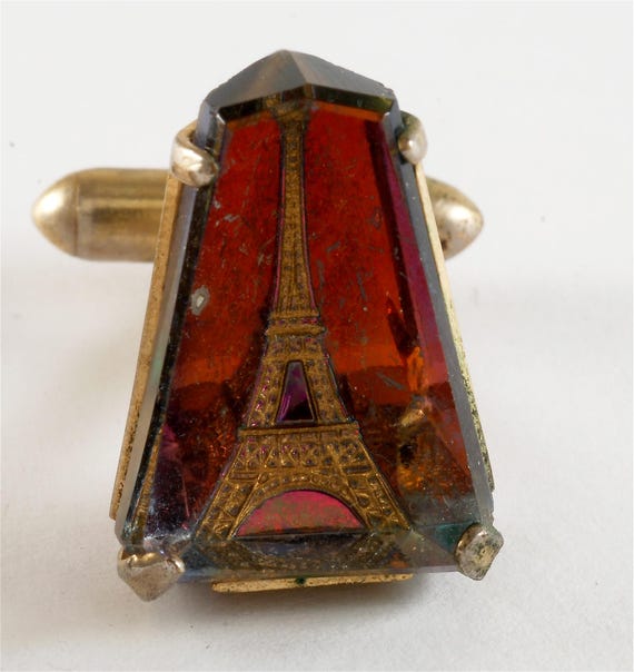 Eiffel Tower Cuff Links Intaglio Glass Heliotrope… - image 3