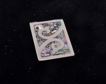 Vintage Money Clip Alpaca Abalone & Mexican Silver Made In Mexico Used Signed 1970's