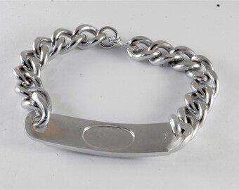 国産品 Bracelet Plaque Oval ID Vintage Silver 1960's Brass Plated アンティーク雑貨